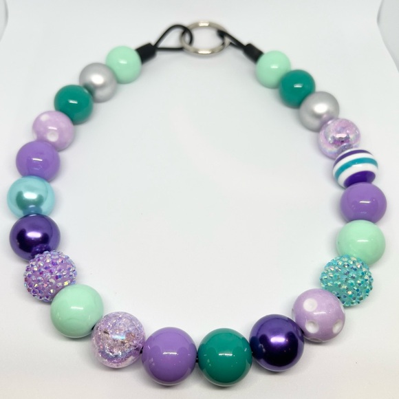 Mermaid Sparkle Beaded Dog Collar Necklace Size Medium/Large Purple & Teal Green - Picture 4 of 10